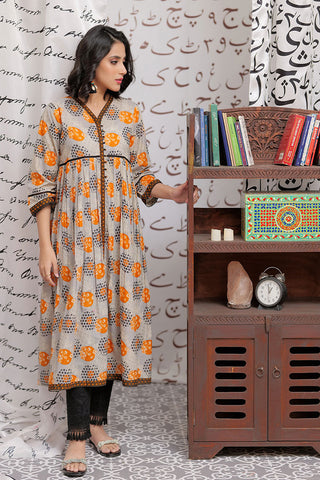 LAA-02189 | Grey & Multicolor | Casual Kurta | Cotton Lawn Print