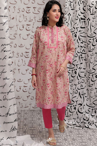 LAA-02199 | Peach & Multicolor | Casual Kurta | Cotton Lawn Print