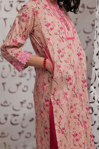 Senorita - LAA-02199 | Peach & Multicolor | Casual Kurta | Cotton Lawn Print