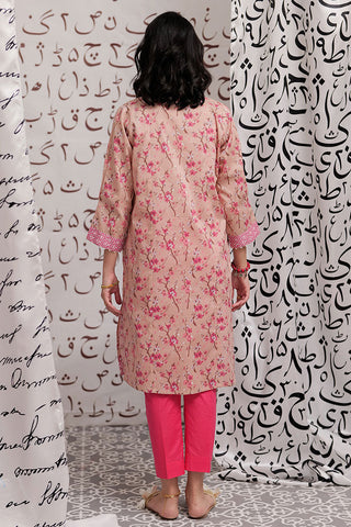 Senorita - LAA-02199 | Peach & Multicolor | Casual Kurta | Cotton Lawn Print