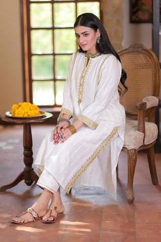 Senorita - LAA-02319 | White & Gold | Casual Kurta | Cotton Dobby