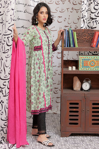 LAB-02162 | Light Green & Multicolor | Casual 2 Piece Suit  | Cotton Lawn Print