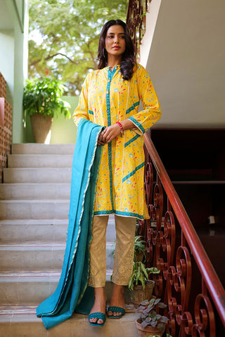 LAB-02186 | Yellow & Multicolor | Casual 2 Piece Suit | Cotton Lawn Print