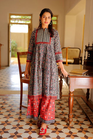 LAC-02165 | Black & Red | Casual 2 Piece Suit  | Cotton Lawn Print