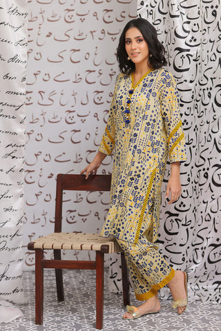 LAC-02184 | Yellow & Multicolor | Casual 2 Piece Suit | Cotton Lawn Print