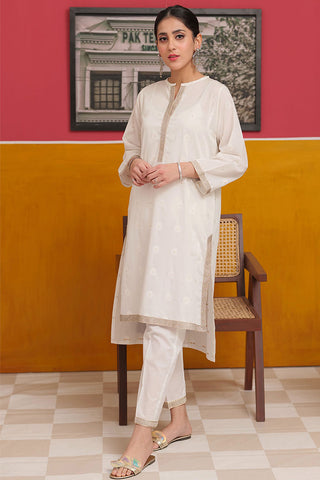 LAC-02227 | White & Gold | Casual 2 Piece Suit  | Cotton Jacquard