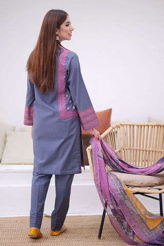 Senorita - LAD-02138 | Grey Multicolor | Casual 3 Piece Suit  | Cotton Plain Cambric