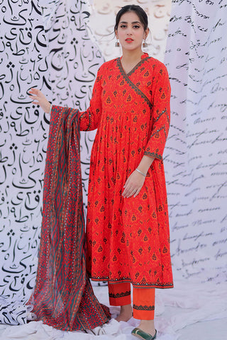 LAD-02215 | Orange & Multicolor | Casual 3 Piece Suit | Cotton Lawn Print