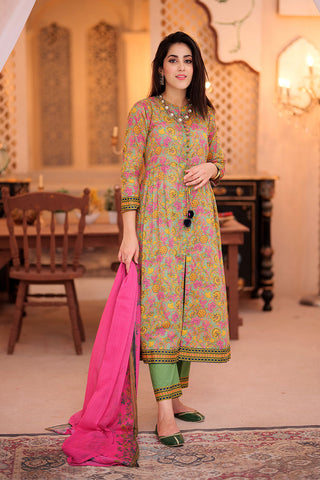 Senorita - LAD-02336 | Green & Multicolor | Casual 3 Piece Suit  | Cotton Lawn Printed