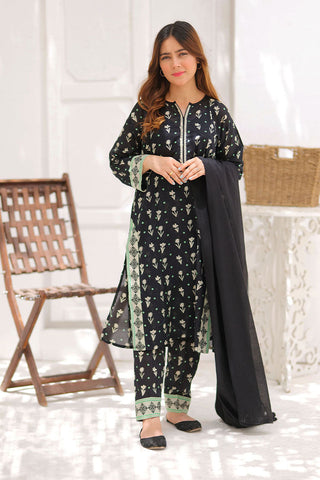 LAD-02354 | Black & Multicolor | Casual 3 Piece Suit  | Cotton Lawn Printed