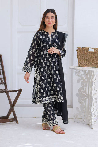 LAD-02355 | Black & Multicolor | Casual 3 Piece Suit  | Cotton Lawn Printed