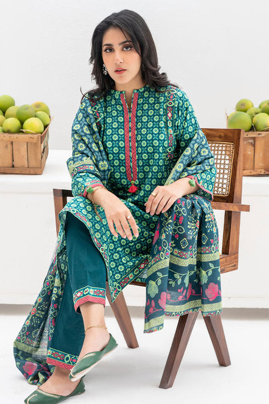 Picture of Senorita - LAD-02388 | Green & Multicolor | Casual 3 Piece Suit | Cotton Khaddar Printed - Available at Raja Sahib