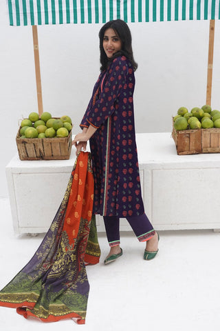 LAD-02400 | Purple & Multicolor | Casual 3 Piece Suit | Cotton Khaddar Printed