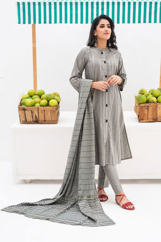 LAD-02449 | Grey & Black | Casual 3 Piece Suit | Karandi Fabric