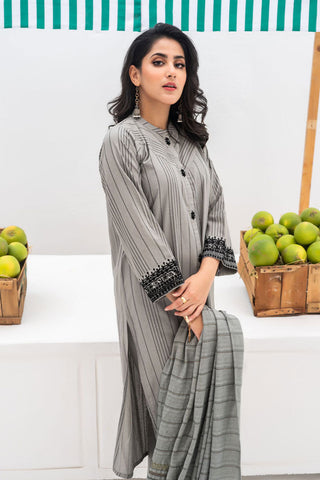 Senorita - LAD-02449 | Grey & Black | Casual 3 Piece Suit | Karandi Fabric