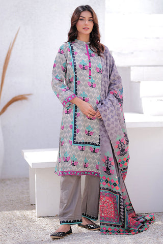 LAD-02468 | Grey & Multicolor | Casual 3 Piece Suit  | Khaddar Printed