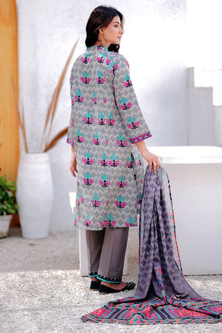 LAD-02468 | Grey & Multicolor | Casual 3 Piece Suit  | Khaddar Printed