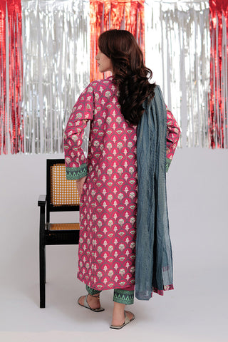 LBD-02569 | Shocking Pink & Multicolor | Casual 3 Piece Suit  | Cotton Emboss Print