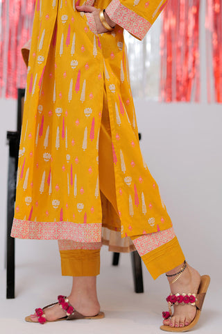 Picture of Senorita - LAD-02588 | Yellow & Multicolor | Casual Plus 3 Piece Suit  | Cotton Emboss Print - Available at Raja Sahib