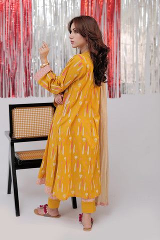 Picture of Senorita - LAD-02588 | Yellow & Multicolor | Casual Plus 3 Piece Suit  | Cotton Emboss Print - Available at Raja Sahib