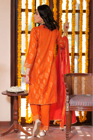 Senorita - LBD-02260 | Orange & Golden | Casual 3 Piece Suit  | Cotton Jacquard