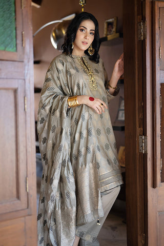 LBD-02280 | Grey & Black | Casual 3 Piece Suit  | Cotton Jacquard Meena