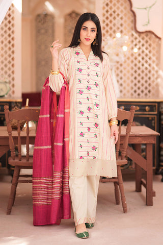 LBD-02340 | Fawn & pink | Casual 3 Piece Suit  | Cotton Dobby