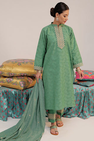 Picture of Senorita - LBD-02565 | Green & Gold | Casual plus 3 Piece Suit  | Cotton Yarn dyed Jacquard - Available at Raja Sahib