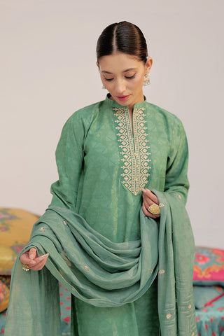 Picture of Senorita - LBD-02565 | Green & Gold | Casual plus 3 Piece Suit  | Cotton Yarn dyed Jacquard - Available at Raja Sahib