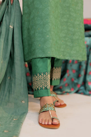 Picture of Senorita - LBD-02565 | Green & Gold | Casual plus 3 Piece Suit  | Cotton Yarn dyed Jacquard - Available at Raja Sahib