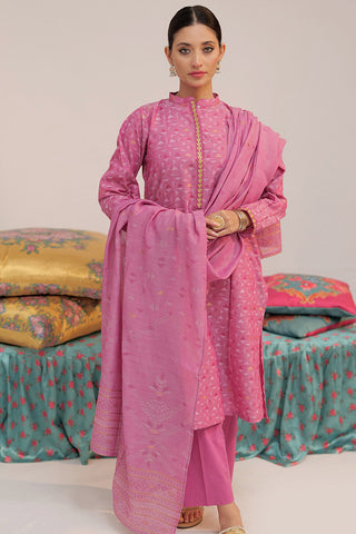 Picture of Senorita - LBD-02567 | Shocking Pink & Gold | Casual plus 3 Piece Suit  | Cotton Yarn dyed Jacquard - Available at Raja Sahib