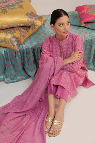 Senorita - LBD-02567 | Shocking Pink & Gold | Casual plus 3 Piece Suit  | Cotton Yarn dyed Jacquard