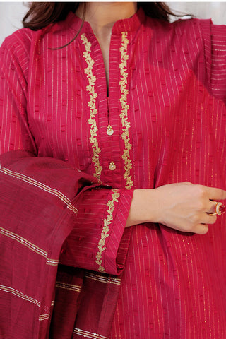 Picture of Senorita - LBD-02568 | Maroon & Gold | Casual plus 3 Piece Suit  | Cotton Dobby Jacquard - Available at Raja Sahib