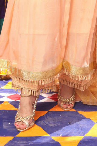 Senorita - LDD-01892 | Peach Golden | Formal 3 Piece Suit  | Pure Banarsi Masuri Self Base