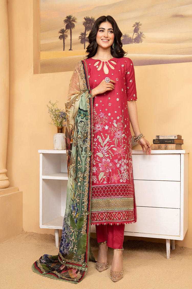 Picture of Hemstitch - Luxury Lawn Collection - Scarlet Red - Available at Raja Sahib