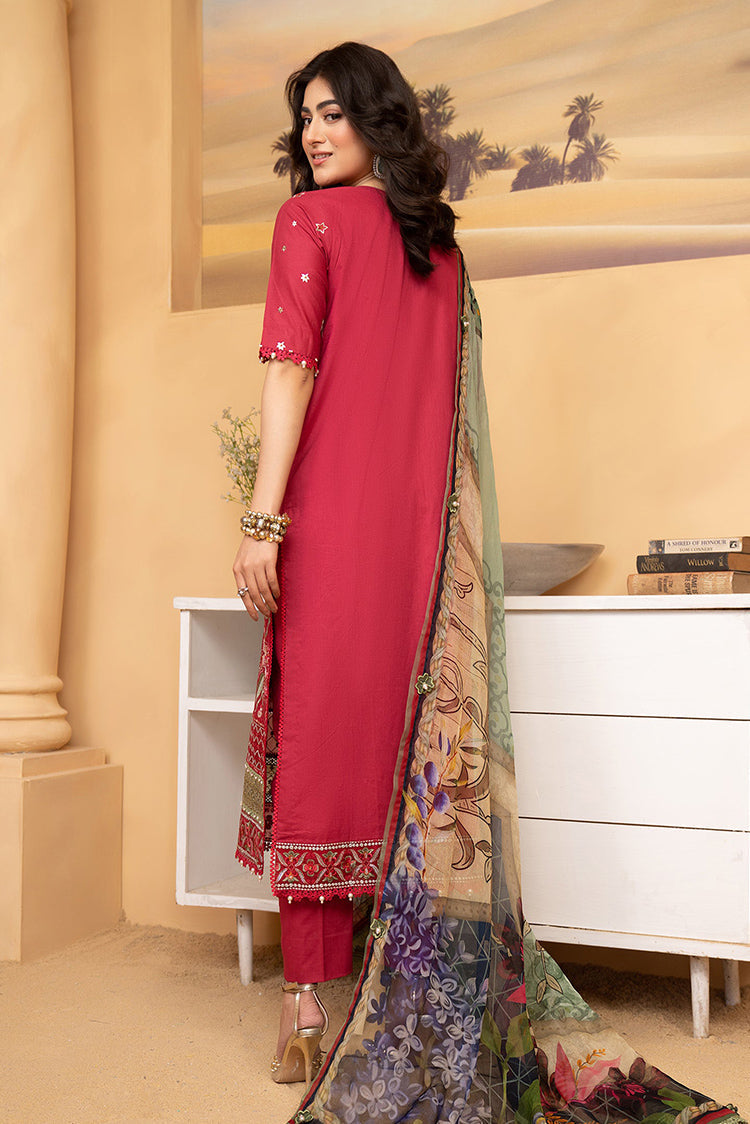 Picture of Hemstitch - Luxury Lawn Collection - Scarlet Red - Available at Raja Sahib