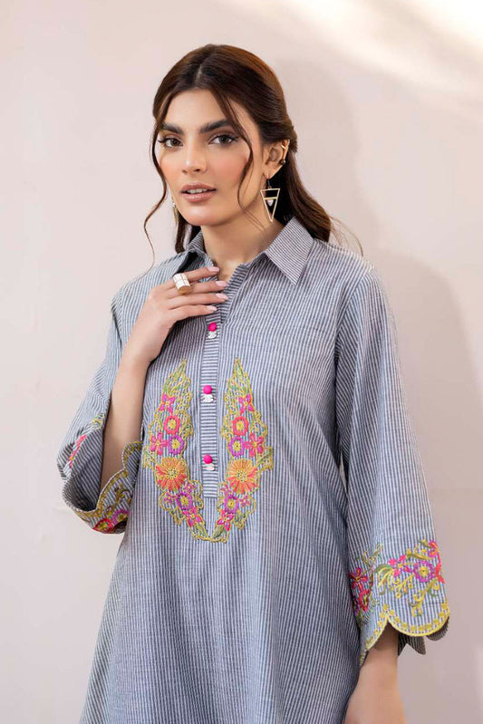 Picture of La Rosaa - Spring Summer RTW Collection - Grey Stripes - 2Pc - Available at Raja Sahib