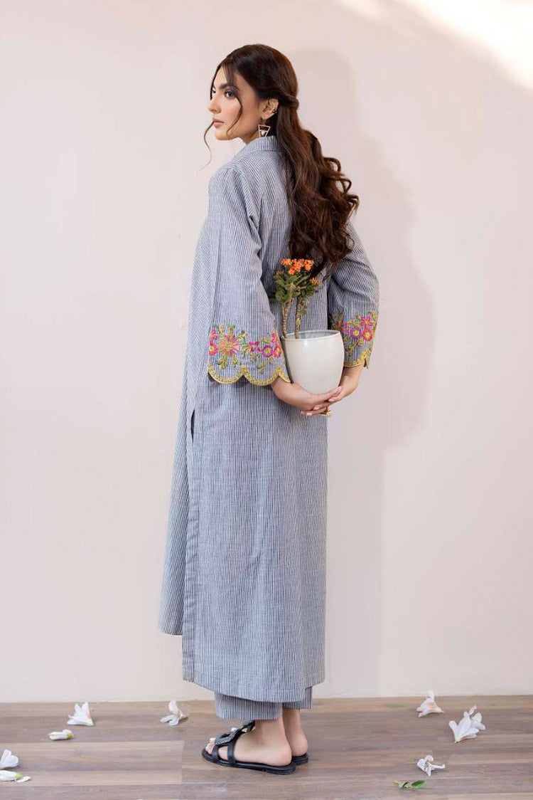 Picture of La Rosaa - Spring Summer RTW Collection - Grey Stripes - 2Pc - Available at Raja Sahib