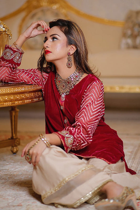 Picture of RJS Pret - Winternalia RTW Collection - Magenda Charm Velvet - Available at Raja Sahib