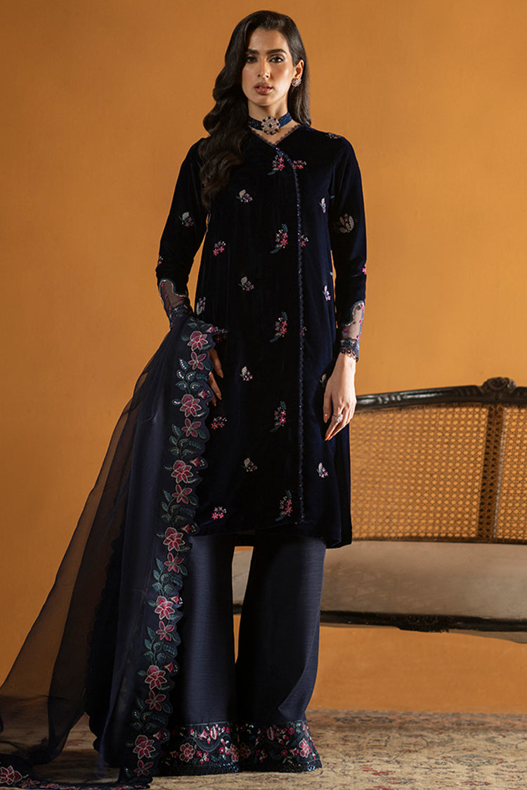 Picture of Meraki Unstitched Velvet Formals - Majestic Blue - Available at Raja Sahib