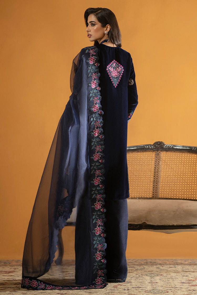 Picture of Meraki Unstitched Velvet Formals - Majestic Blue - Available at Raja Sahib