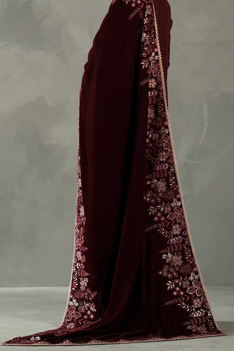 Picture of Maroon Velvet Shawl - Available at Raja Sahib