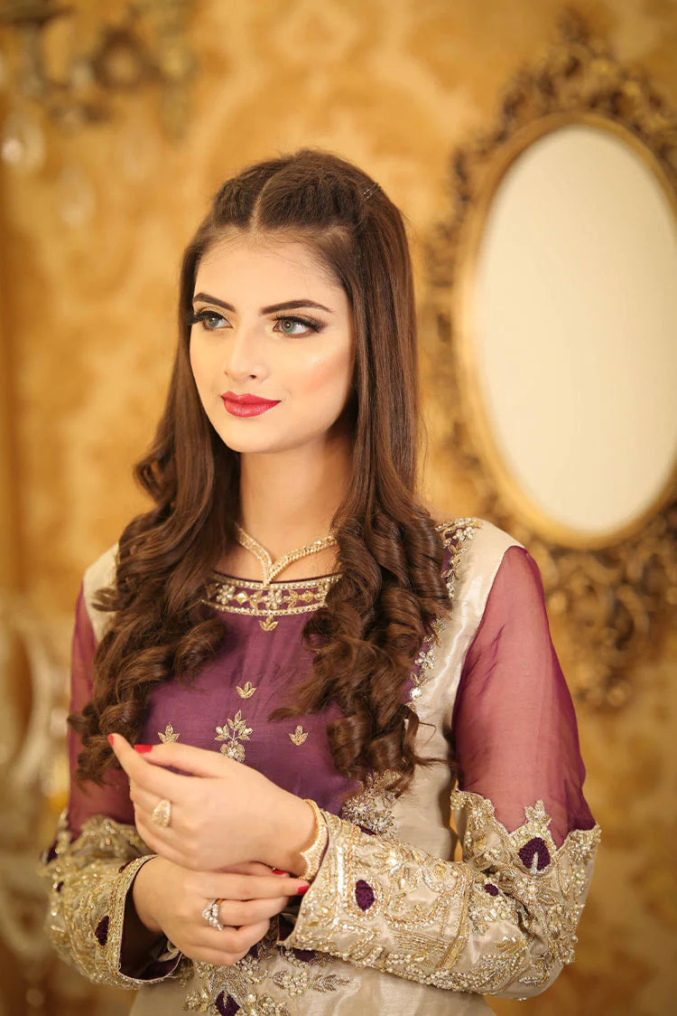 Picture of Maryam Malik Wedding Wear - Nisa (Ivory and Plum Pishwaas + Dupatta) - Available at Raja Sahib