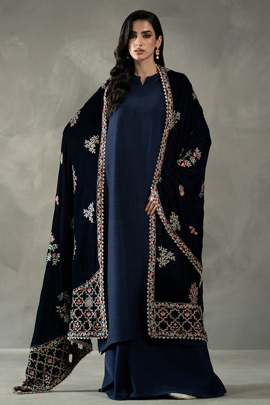 Picture of Navy Blue Velvet Shawl - Available at Raja Sahib