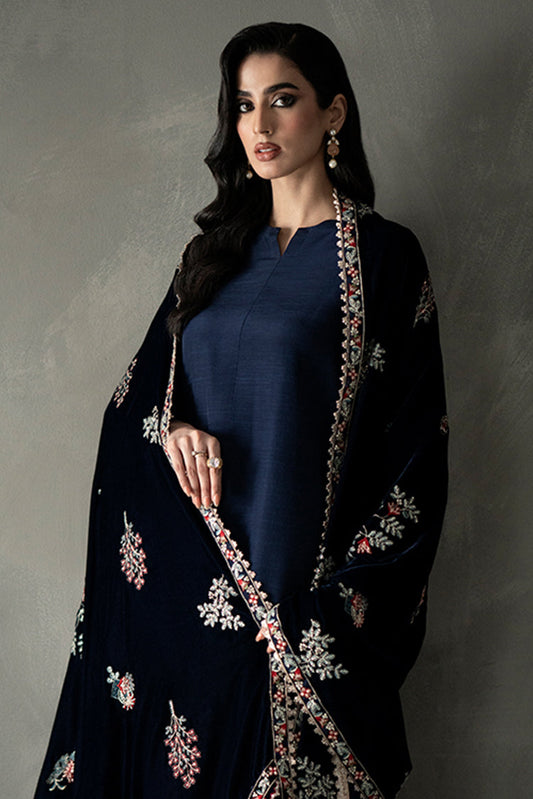 Picture of Navy Blue Velvet Shawl - Available at Raja Sahib