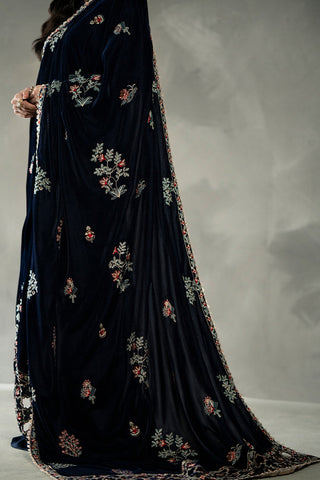 Picture of Navy Blue Velvet Shawl - Available at Raja Sahib