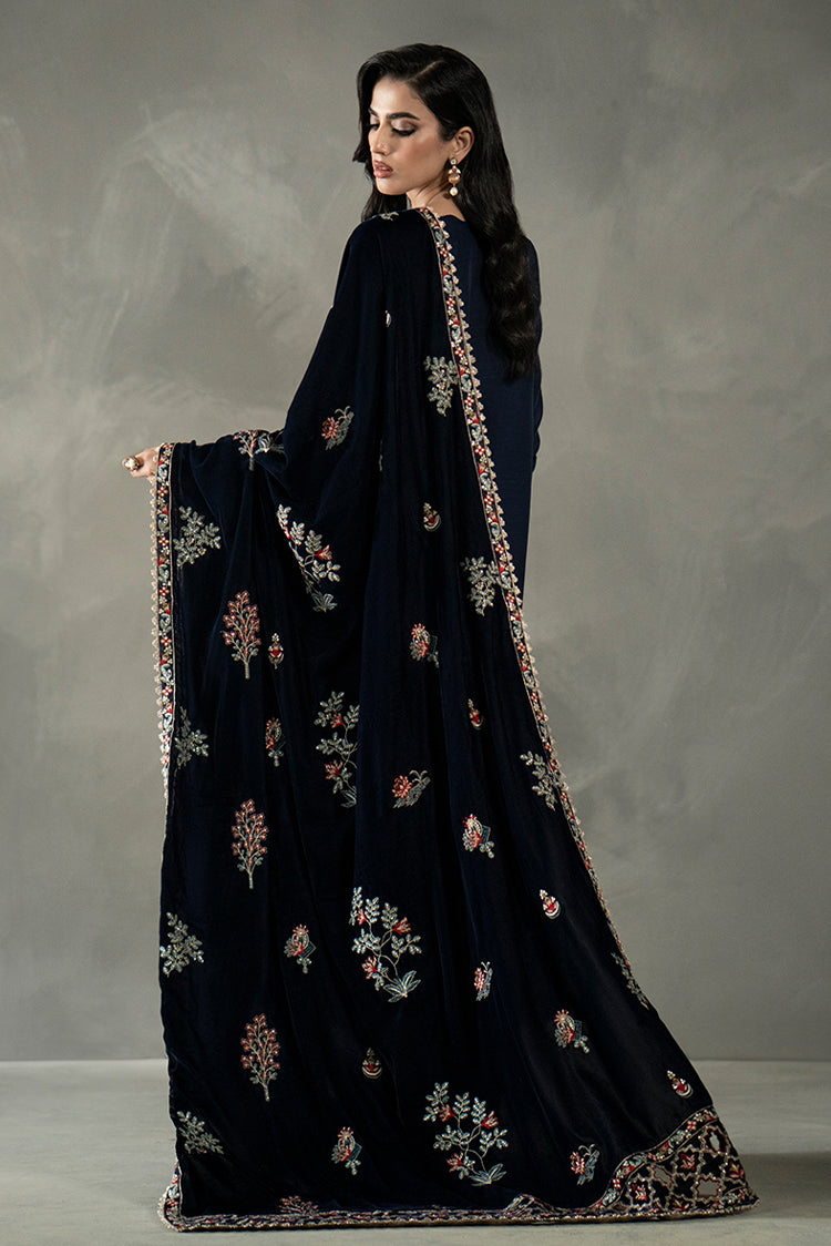 Picture of Navy Blue Velvet Shawl - Available at Raja Sahib