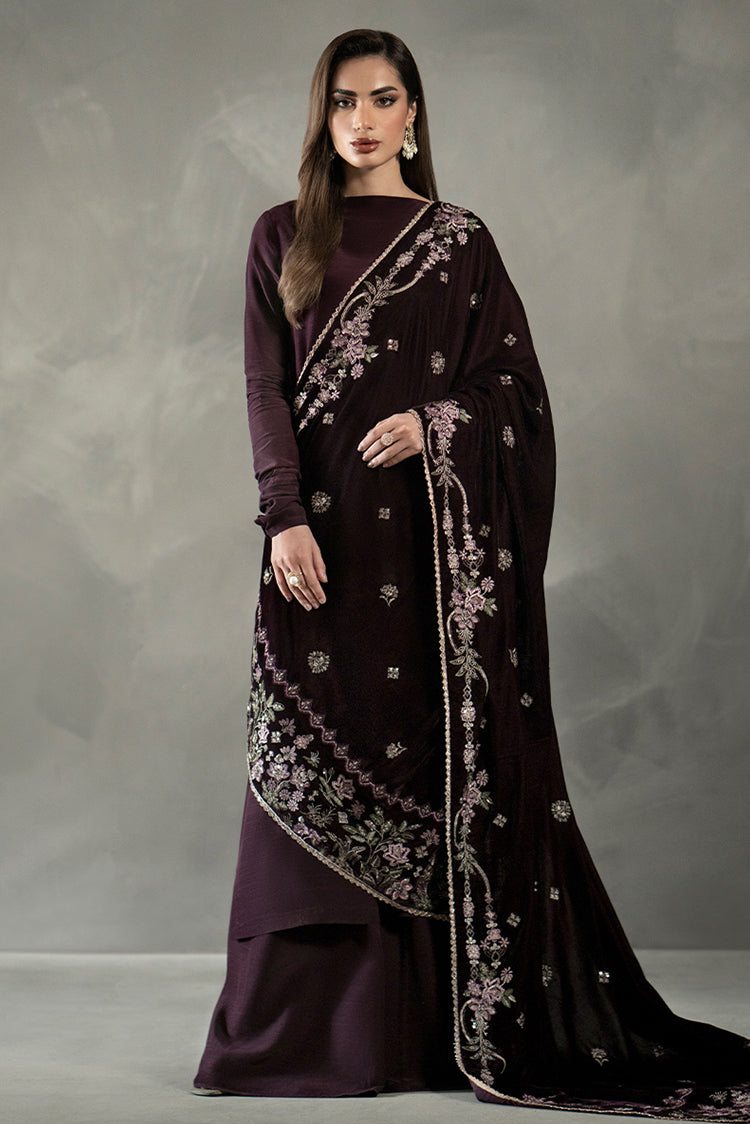 Picture of Plum Velvet Shawl - Available at Raja Sahib