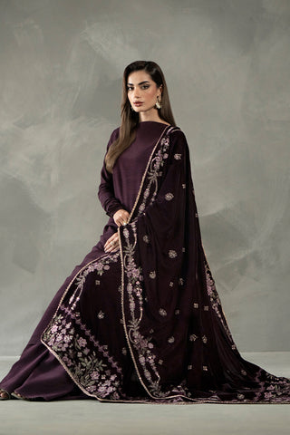 Picture of Plum Velvet Shawl - Available at Raja Sahib