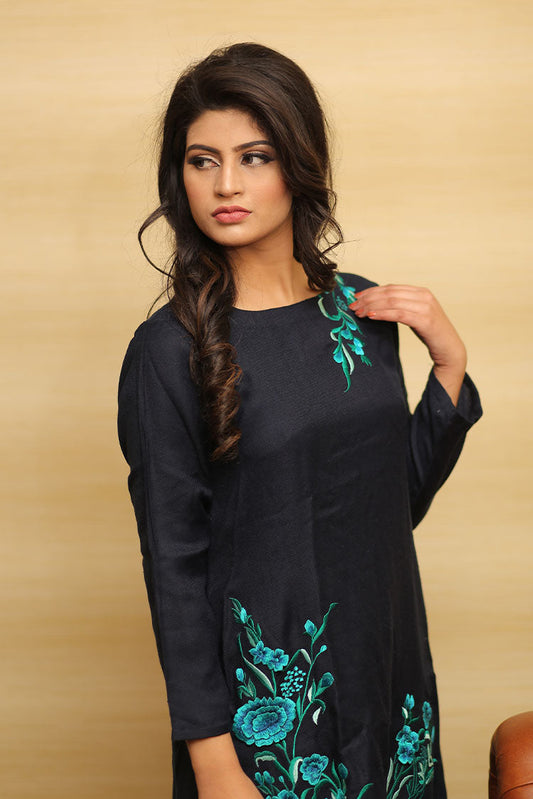 Picture of RJS Pret - Winternalia RTW Collection - Navy Pashmina Kurta - Available at Raja Sahib